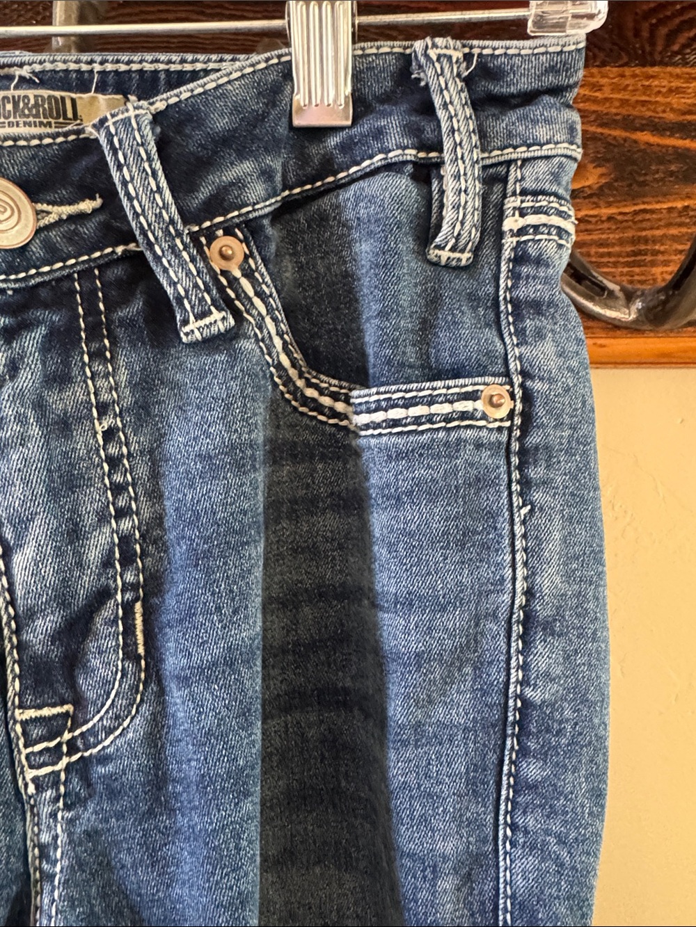 Rock & Roll Denim Horse Embroidered Pocket Flare Jeans - Picture 8 of 9